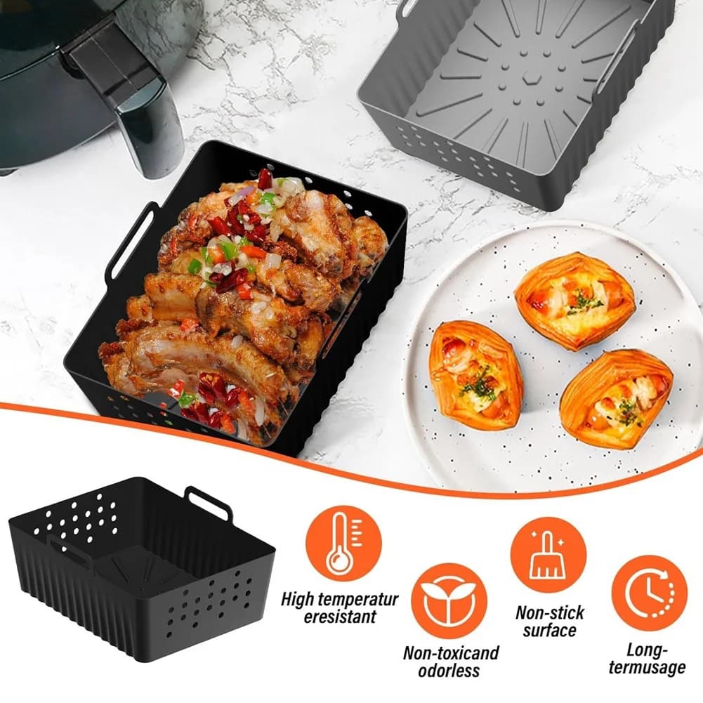 A20M 2PCS Friggitrice Ad Aria Fodere In Silicone per Ninjia SL400UK/SL401 Cestello Friggitrice Ad Aria Riutilizzabile Friggitrice Pentola Accessori Nero
