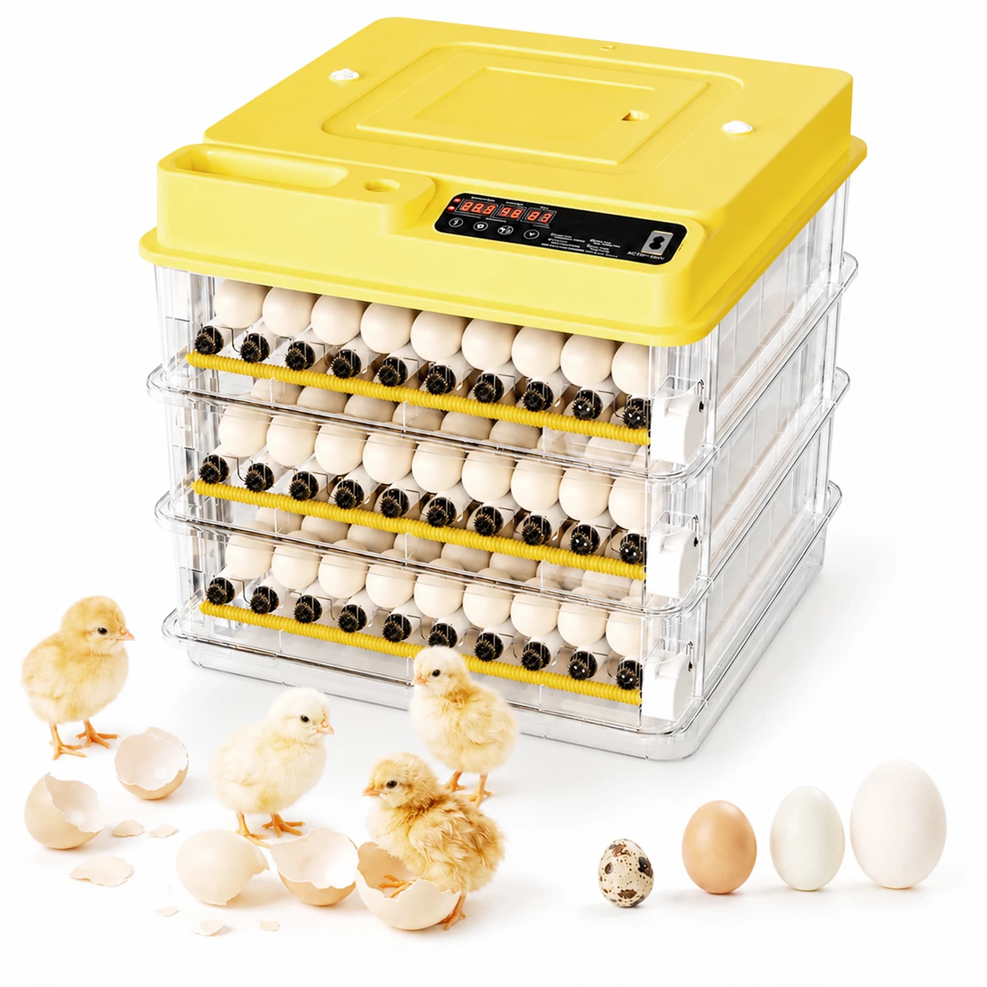 3 Layer Smart Electric Egg Incubator 20.6 X 18.5 X 15.5 Inch Fully Automatic Poultry Hatcher with Auto Egg Turning Temperature Control LED Display for Hatching Chicken Duck Quail Goose Eggs Home Farm Use