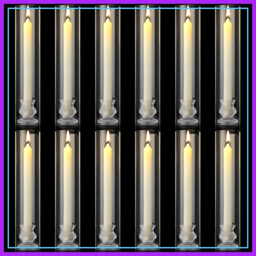 12 Set da 24 Pezzi di Portacandele Hurricane da 12 Pollici, Regalo di Nozze, Natale, Cilindri in Vetro Trasparente, Tubi a Camino, Portacandele in Vetro a Punta Aperta