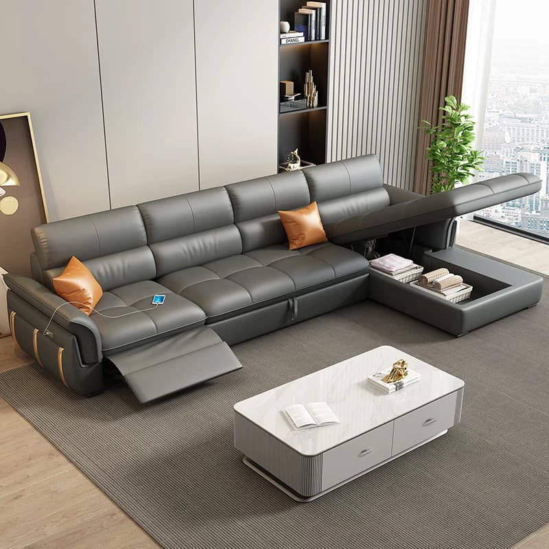 Nuovo Arrivo Divano Letto Elettrico Componibile a L con Chaise Longue e Poggiapiedi