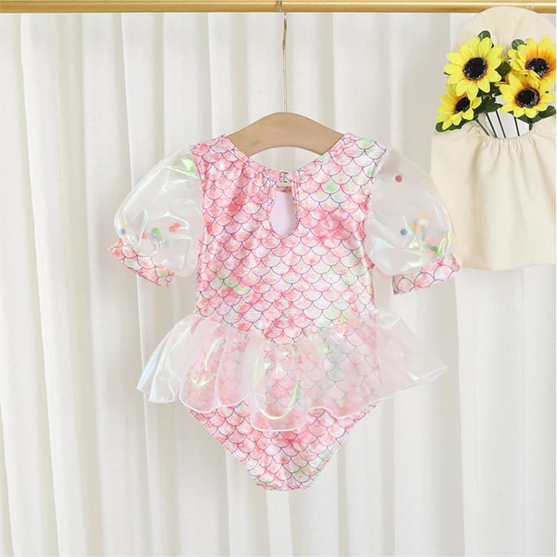2025 Children's Summer Swimwear Full Costume Newborn Baby Pink Mermaid Swimwear + Two-piece Swimwear 1-7 years