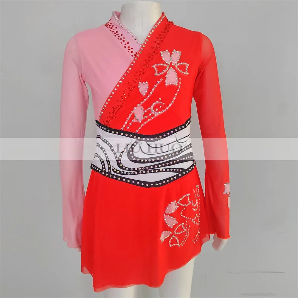 LIUHUO Donna Ragazza Pattinaggio di Figura sul Ghiaccio Vestito Prestazioni Ginnastica Ritmica Concorso Body Costume Rosso Roller Balletto Moderno