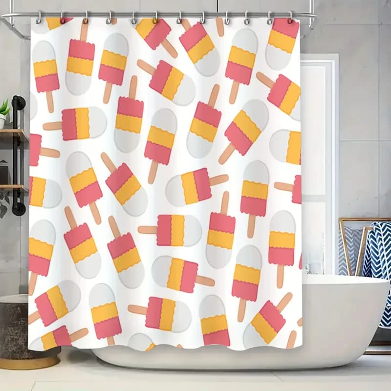 Summer Fun Pop-Corn Popsicle Tenda da doccia Decorazione impermeabile per bagni Rosso Rosa Giallo Bianco Stampa cartoon Water Repellent F