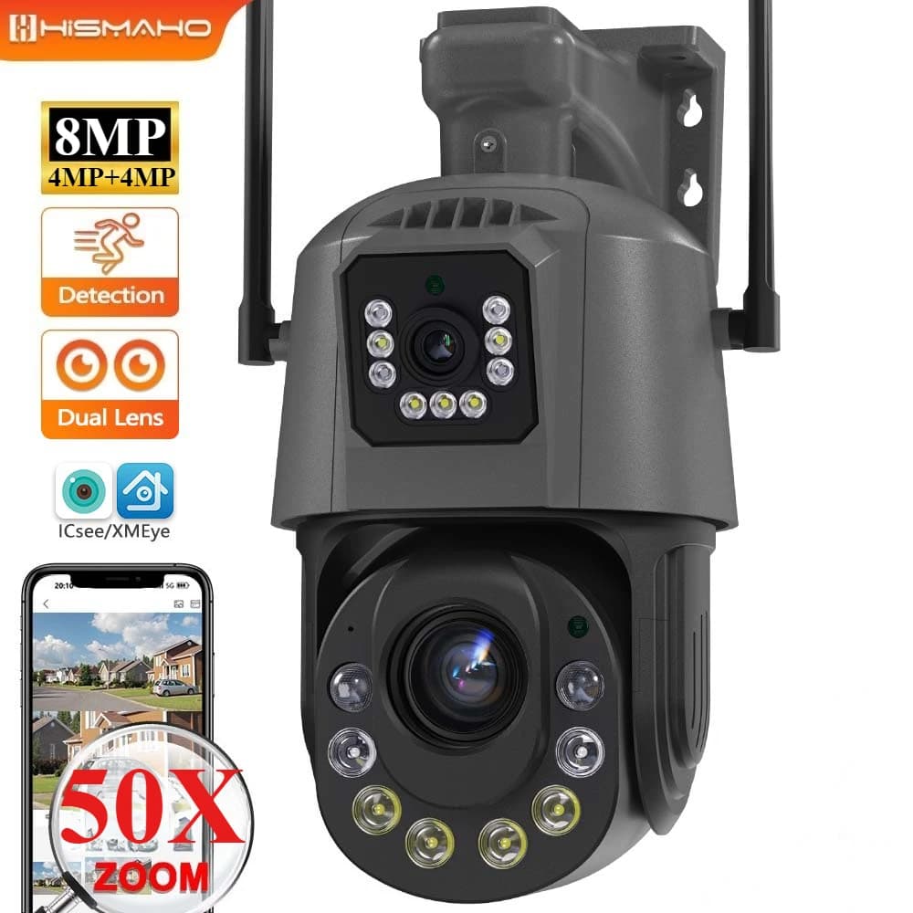 Telecamera di sicurezza ICsee 8MP 4K WiFi Doppia lente Zoom 50X Protezione esterna Telecamera IP PTZ CCTV Video sorveglianza Rilevazione movimento NVR