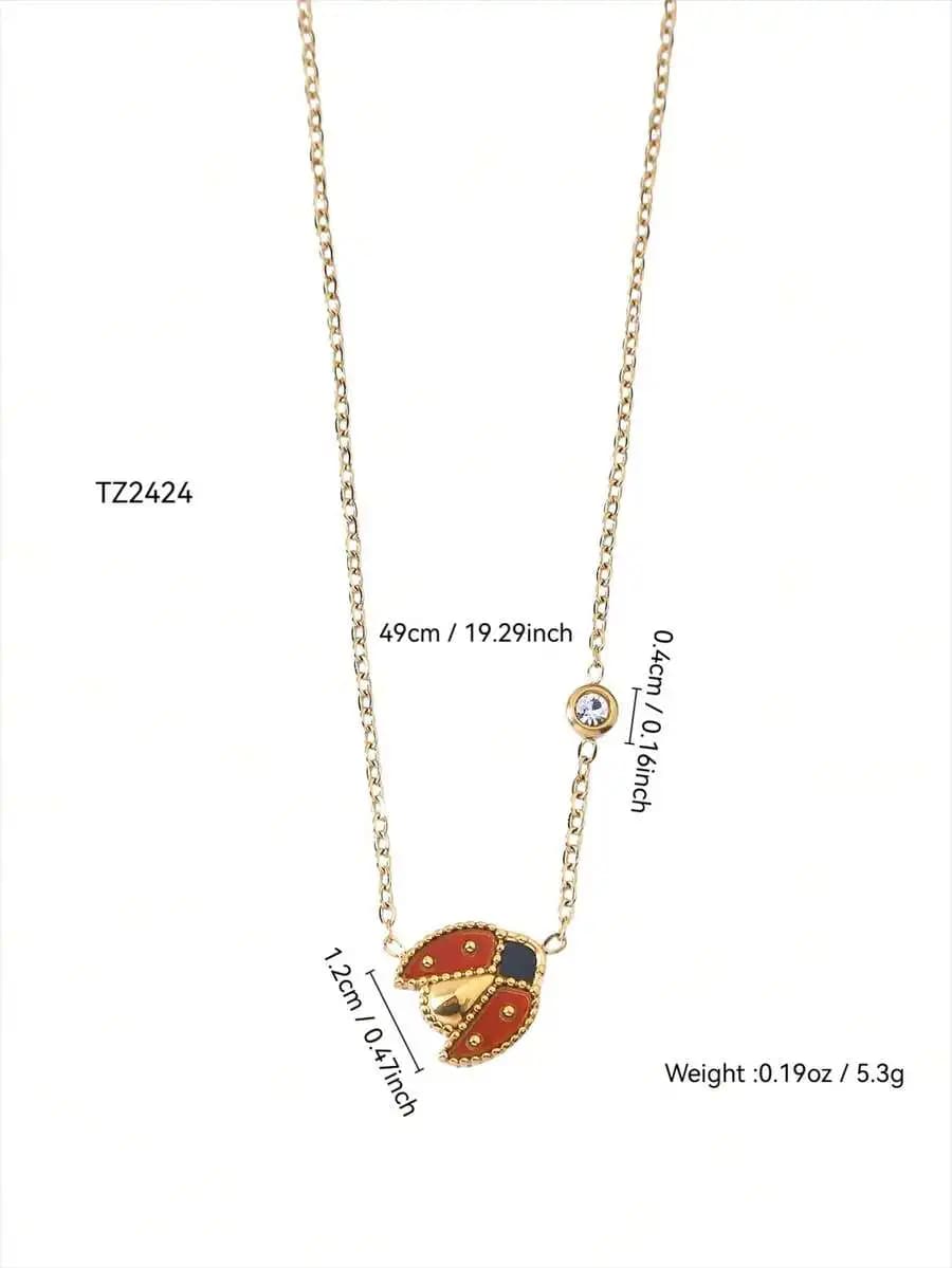 Fashion Minimalist Ladybug Pendant Necklace With Rhinestone For Women
