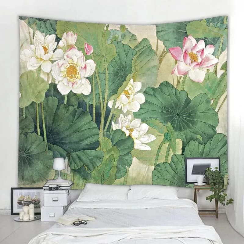 Tapestry Wall Decor Tapestry Blanket Lotus Leaf Art Home Decoration Bohemian Hippie Small Fresh Yoga Mat Large Beach Towel