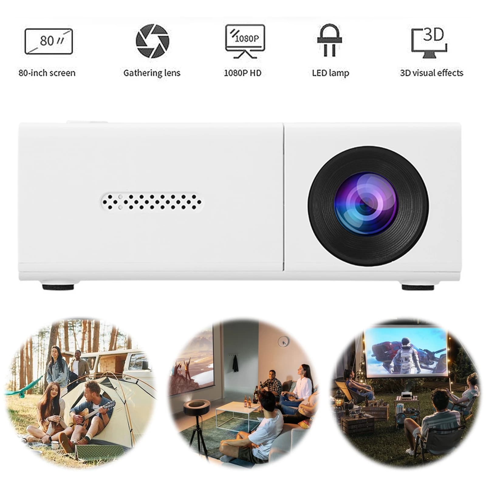 Mini proiettore LED 1080P Proiettore tascabile con telecomando 1500 lumen HDMI Bluetooth compatibile per riunioni in ufficio Home Outd