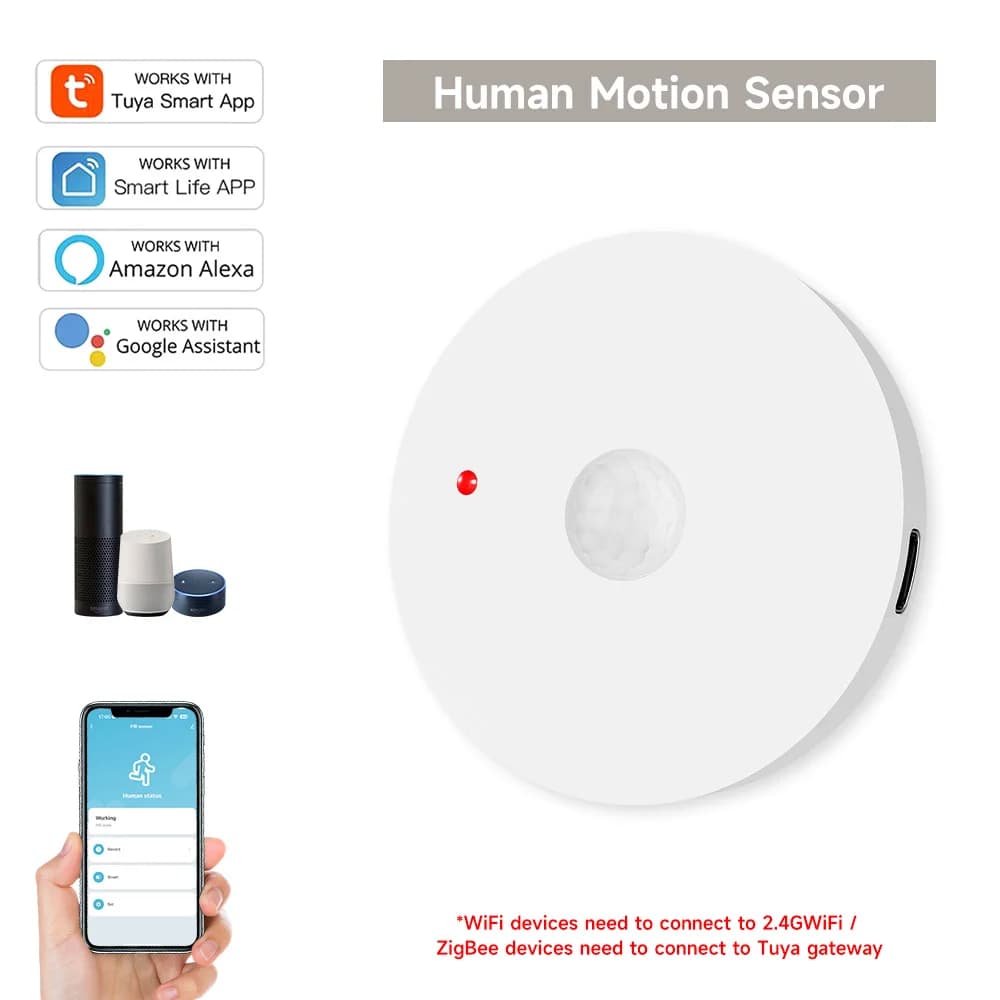 Il sensore di movimento umano Tuya Wifi/Zigbee rileva il movimento PIR del corpo umano con protezione di sicurezza Lux Collegamento della scena del telecomando