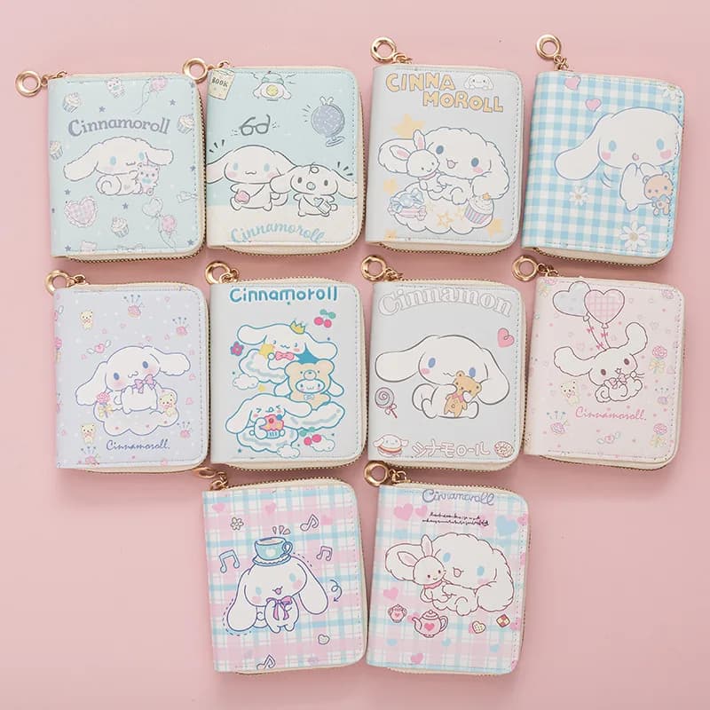 Sanrio Cinnamoroll Portamonete in tela Portafoglio corto con cerniera Simpatico cartone animato Studente Borsa piccola Borsa per cosmetici regalo di moda per ragazze da donna