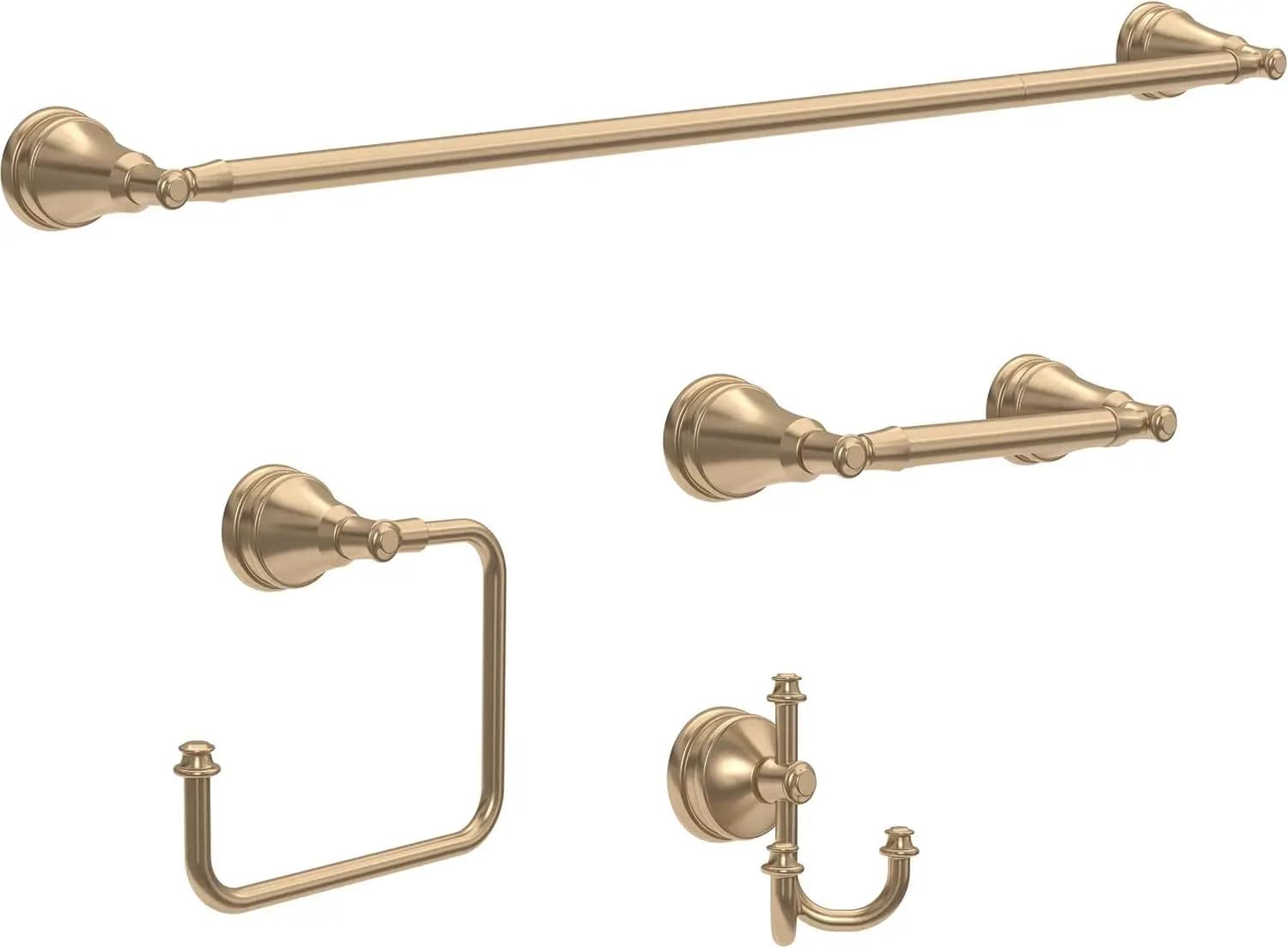 Set da bagno 4 pezzi in bronzo champagne con portasciugamani, porta carta igienica, porta asciugamani e gancio