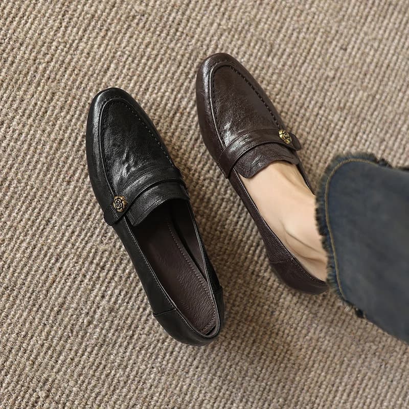 2026 new spring autumn women pumps natural leather plus size 22-256cm sheepskin+pigskin round toe thick heel loafers women shoes
