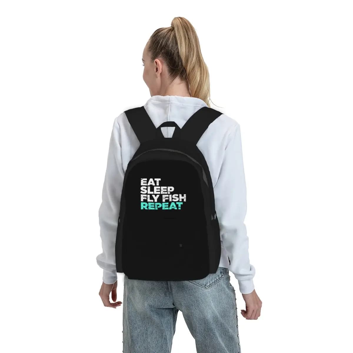 Zaino grafico Eat Sleep Fly Fish per la pesca a mosca, borsa per libri per ragazzi e ragazze, borsa da scuola per bambini, borse a tracolla per computer per uomini e donne