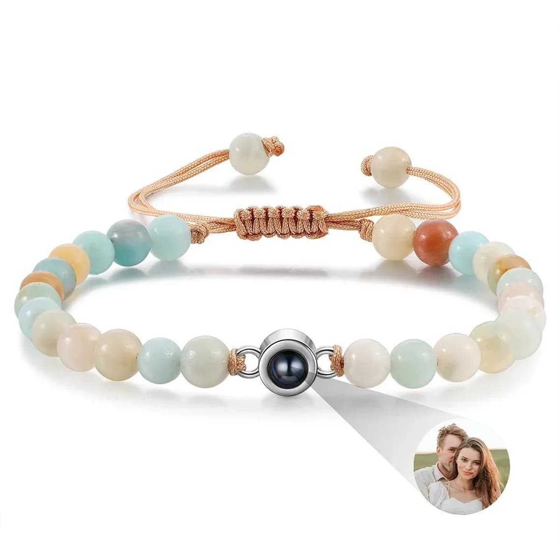 Bracciale con proiezione di foto personalizzata in pietra naturale da 6 mm Braccialetti con perline personalizzate per donna Uomo Coppie Regalo di gioielli per anniversario