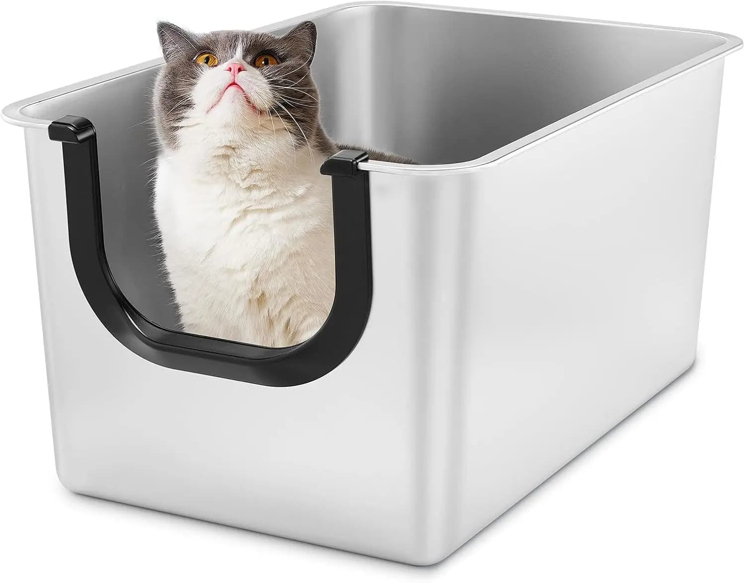 Lettiera per Gatti Extra Large in Acciaio Inossidabile, con Bordi Alti 30 cm, Anti-Perdita e Antiaderente per una Facile Pulizia