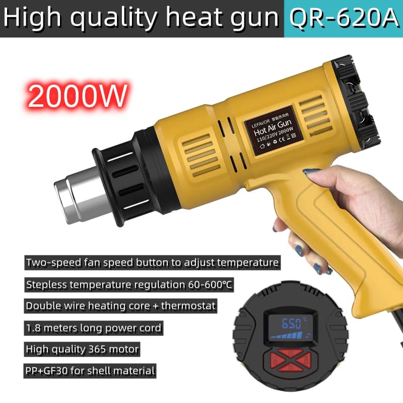 Pistola ad aria calda da 2000 W Mini essiccatori da costruzione Pistola termica per avvolgimento termoretraibile 110 V/220 V Temperaturesa Ventilatore termico regolabile e 4 ugelli