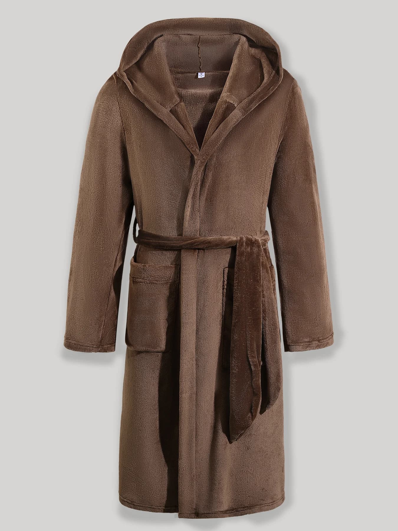 Accappatoio da uomo in flanella tinta unita con cappuccio, ispessito per autunno e inverno, accappatoio lungo con coulisse, abbigliamento da casa