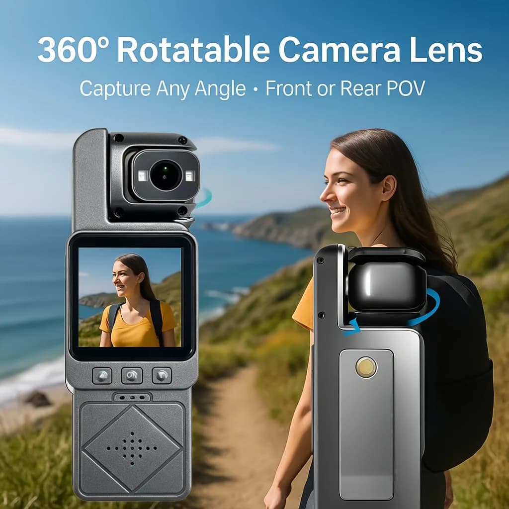DV02 4K Handheld Action Camera HD180° Rotatable Lens Electronic Anti-shake Pocket Vlog Camera with Light for Outdoor Sports