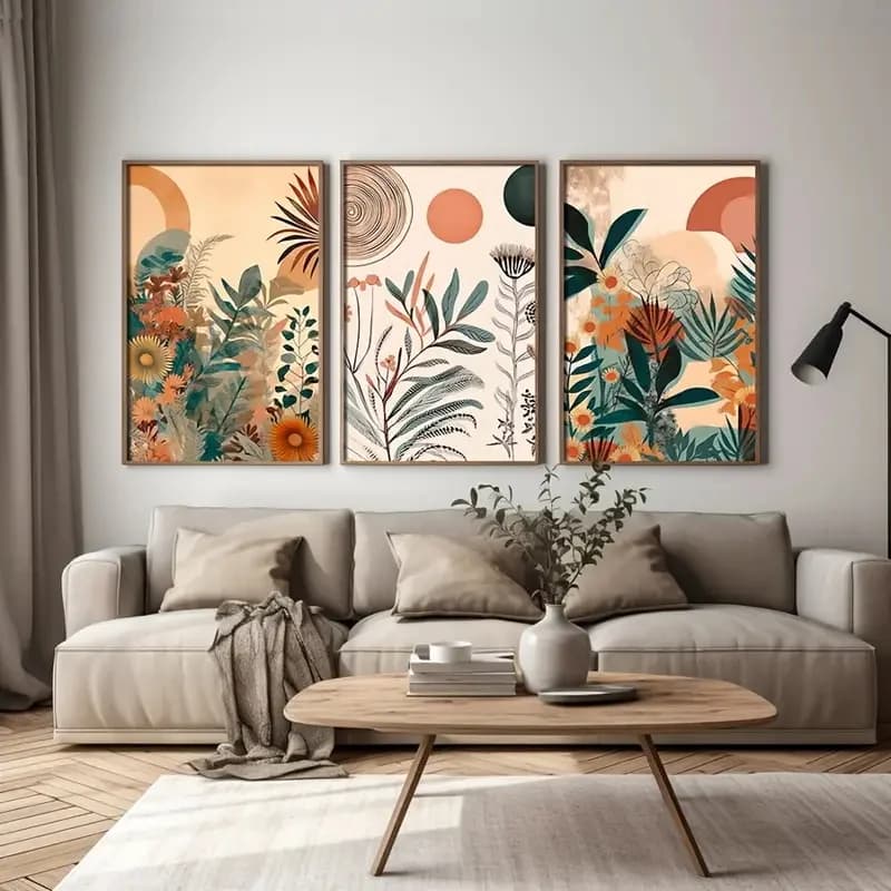 3 pezzi Poster su tela Arte moderna Boho Poster floreali Century Mid Modern Wall Art Regalo ideale per la camera da letto Soggiorno Corridoio Decor