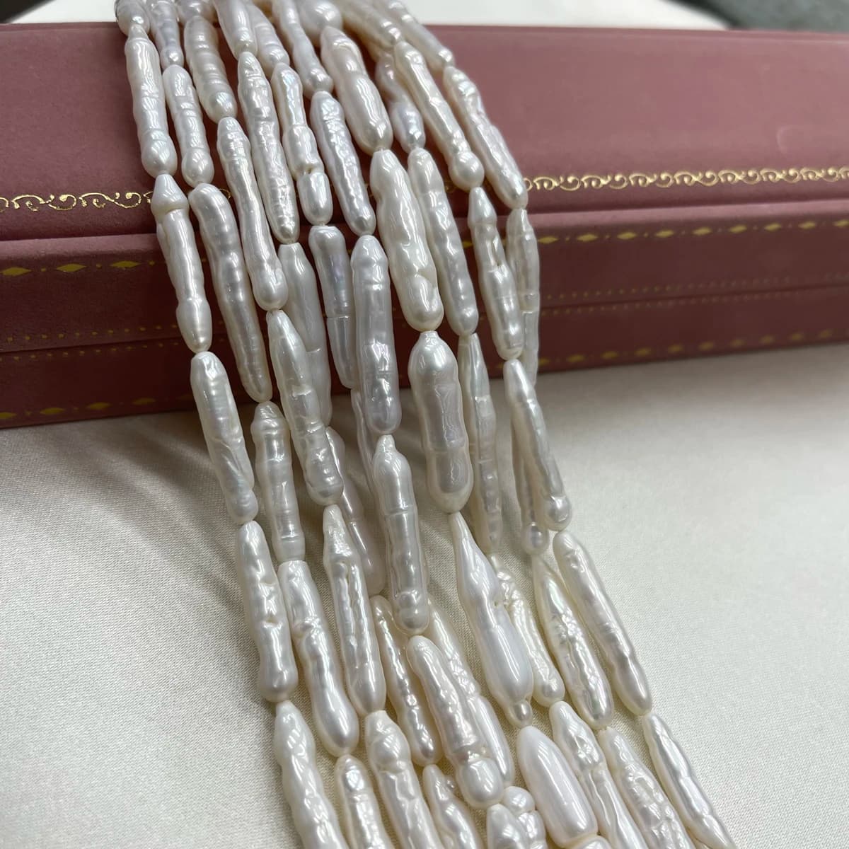 Perla a barra argentata, perla naturale d'acqua dolce 6x20-25mm per la creazione di gioielli fai da te, collane, bracciali, orecchini e accessori