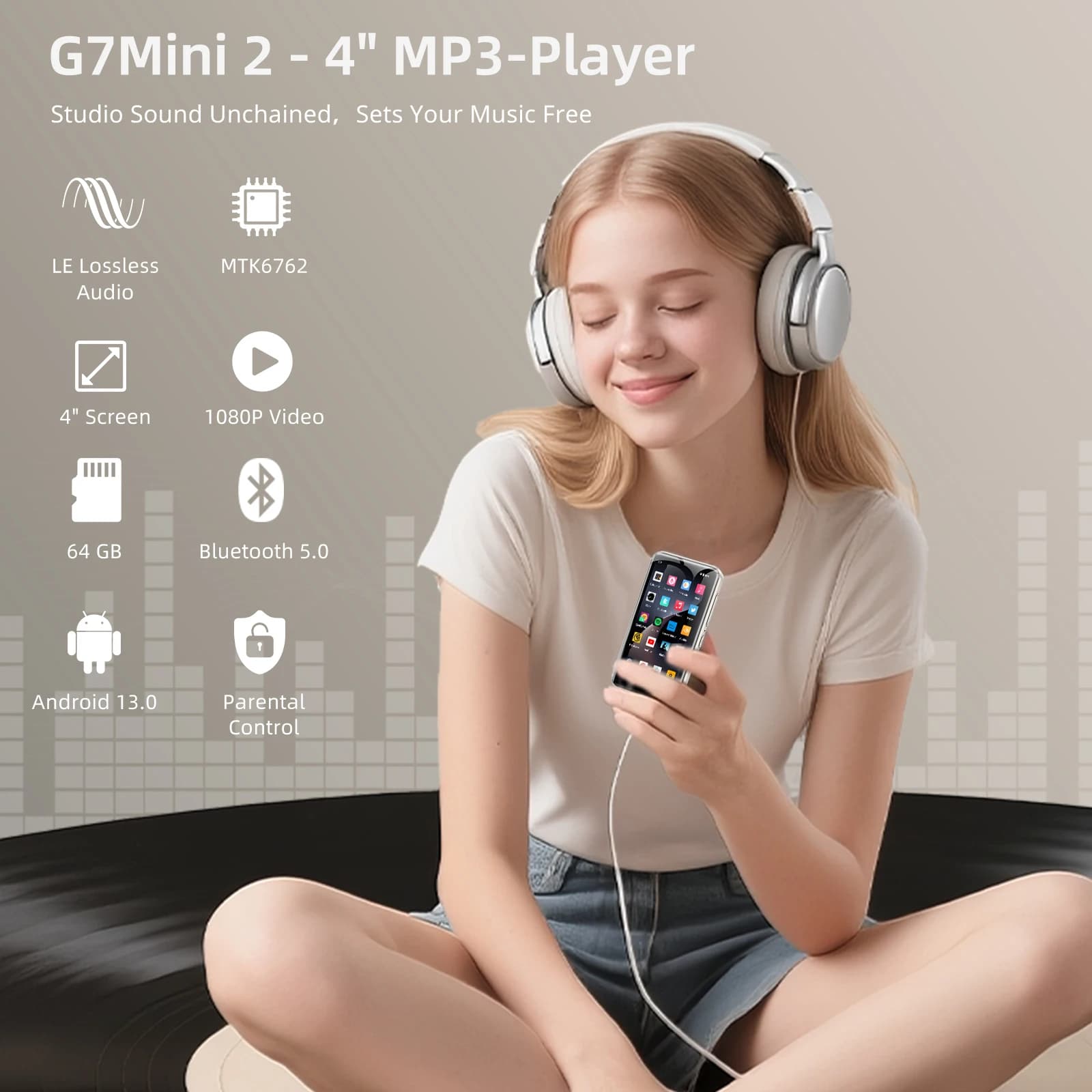Lettore MP3 80 GB (16 GB + 64 GB) Android 13.0 con Bluetooth e WIFI, touch screen completo da 4 pollici, supporto Tidal, Spotify, Pandora Music