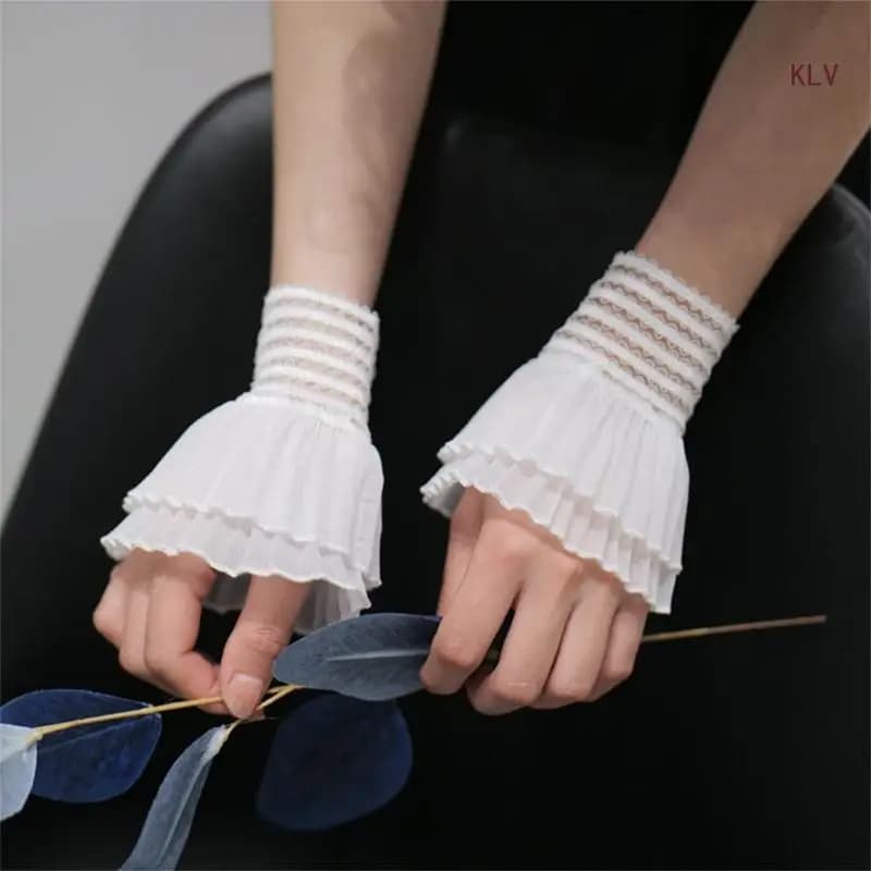 Semplici maniche staccabili Polsini Balze da sposa in pizzo con volant Scaldapolsi bianco con volant per maglione da donna 6XDA