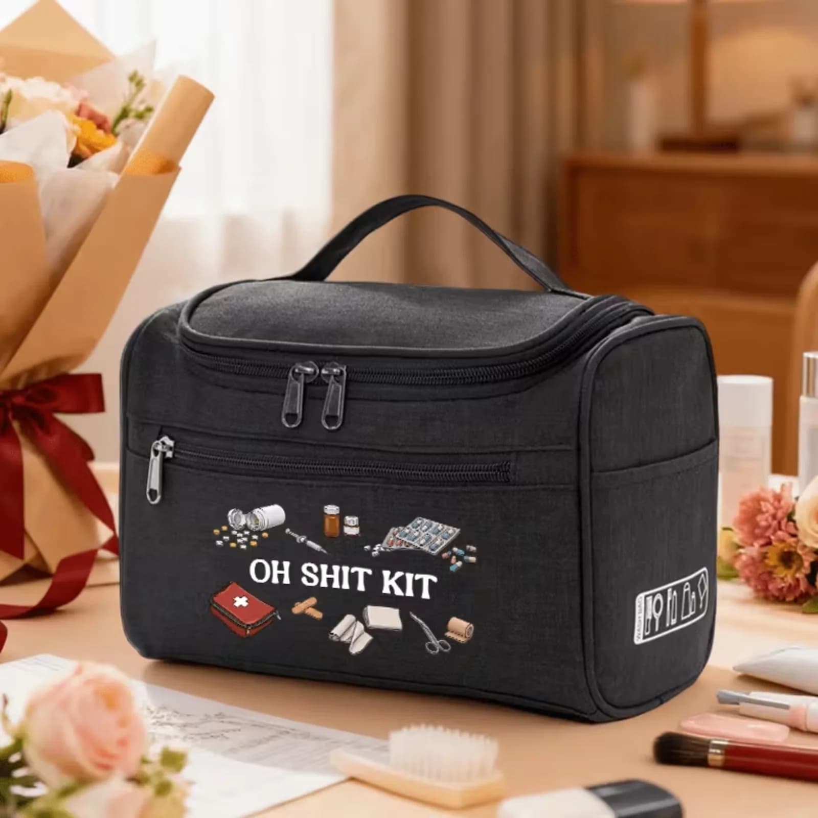 Funny Emergency Survival Kit Travel Bag, Portable First‑Aid Supply Storage Pouch, Hanging Multifunctional Toiletry Organizer