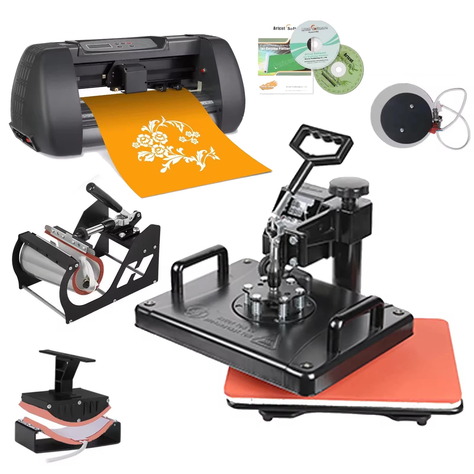 Pressa a Caldo 5 in 1 da 12x15 Pollici per T-Shirt e Plotter da Taglio Vinile da 14 Pollici con Alimentazione Carta da 375mm