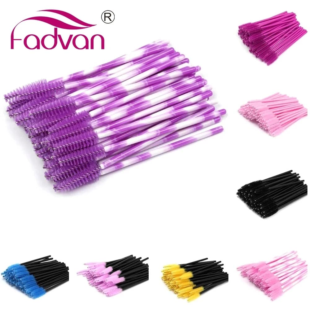 Fadvan 50 pcs/pack plastic makeup brush Micro fake wand tool black/pink/colored eyelashes extension