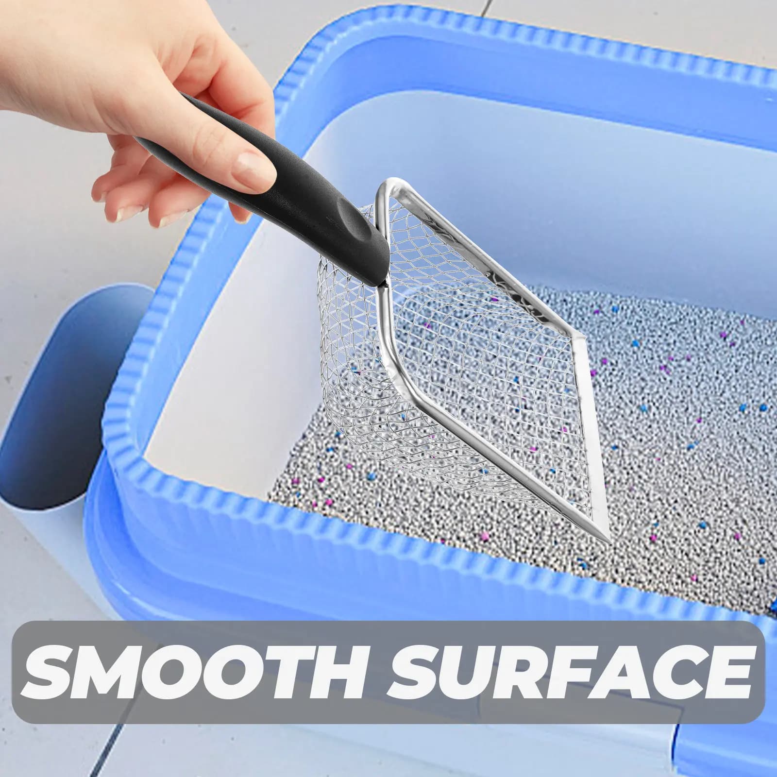 Premium Stainless Steel Cat Litter Scoop Reptile Litter Shovel with Long Handle Fine Mesh Sifter for Sand Poop and Dirt Cleaning