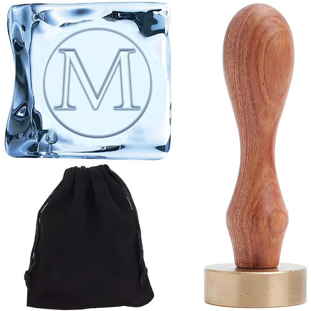 DIY Seal Stamp Sets Including 1Pc Brass Stamp Head with 1Pc Pear Wood Handle and 1Pc Velvet Pouches Letter M 30x10mm 1pc