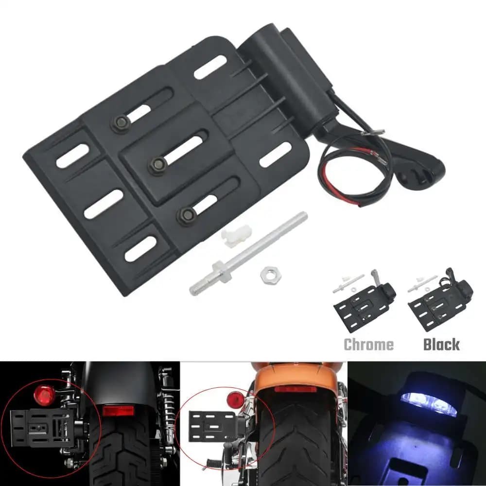 Motorcycle Adjustable Folding LED Side Mount License Plate Frame Holder Bracket For Harley Sportster XL883 1200 48 72 Iron 07-16