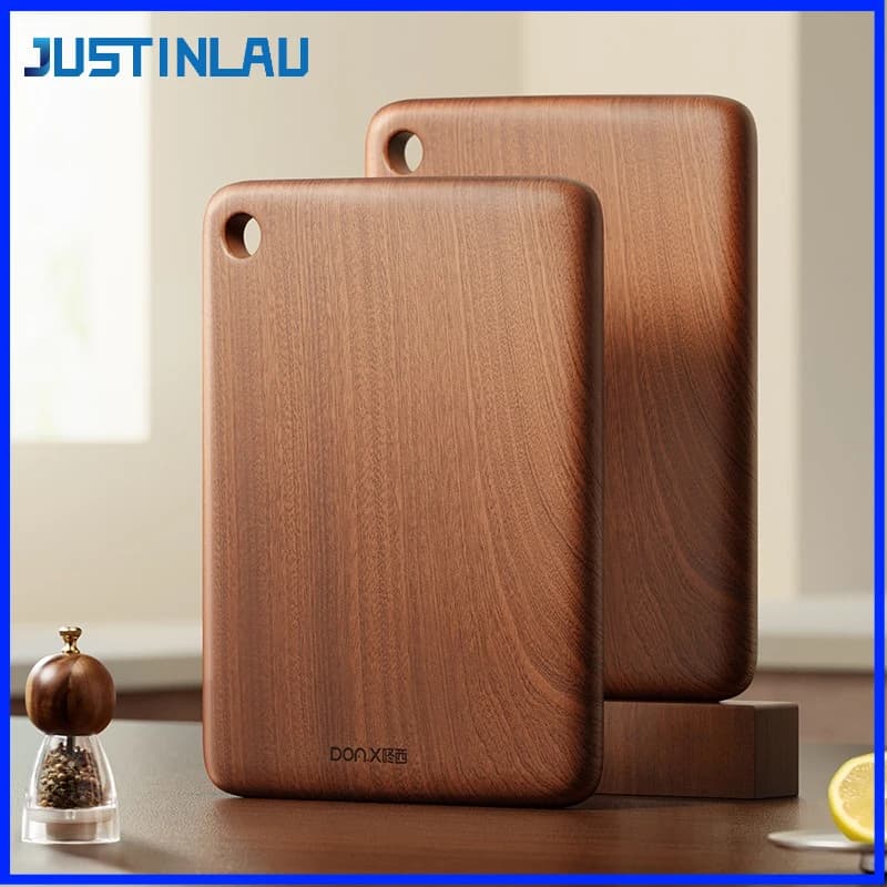 JUSTINLAU Tagliere Quadrato in Legno di Ebano in 4 Misure, Antibatterico e Antimuffa per Uso Domestico, per Frutta, Carne e Verdura