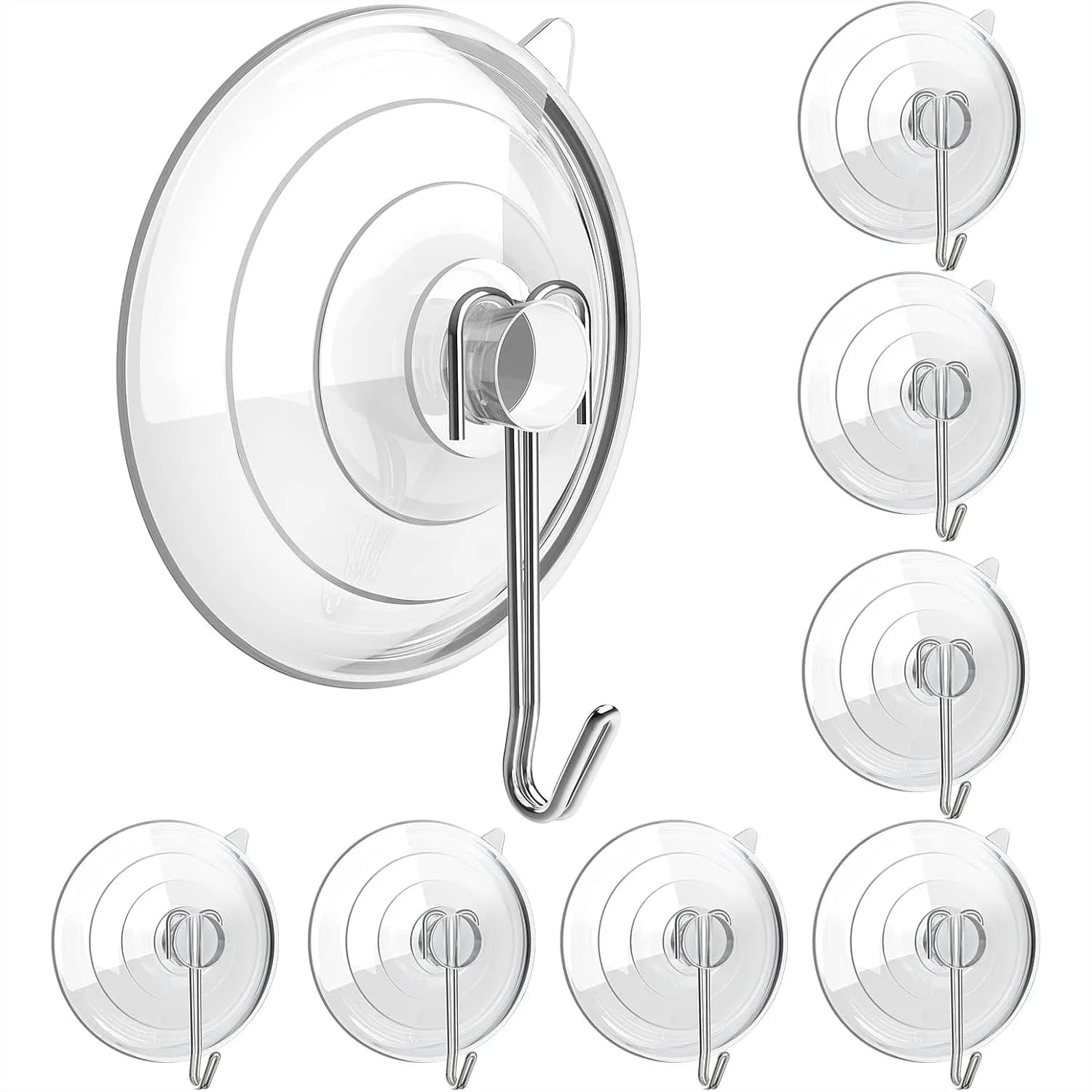 Ganci a ventosa trasparenti, confezione da 8, 2,5 pollici, resistenti, con ganci in metallo per cucina, bagno, doccia, parete, finestra, porta in vetro, 7 libbre di portata.