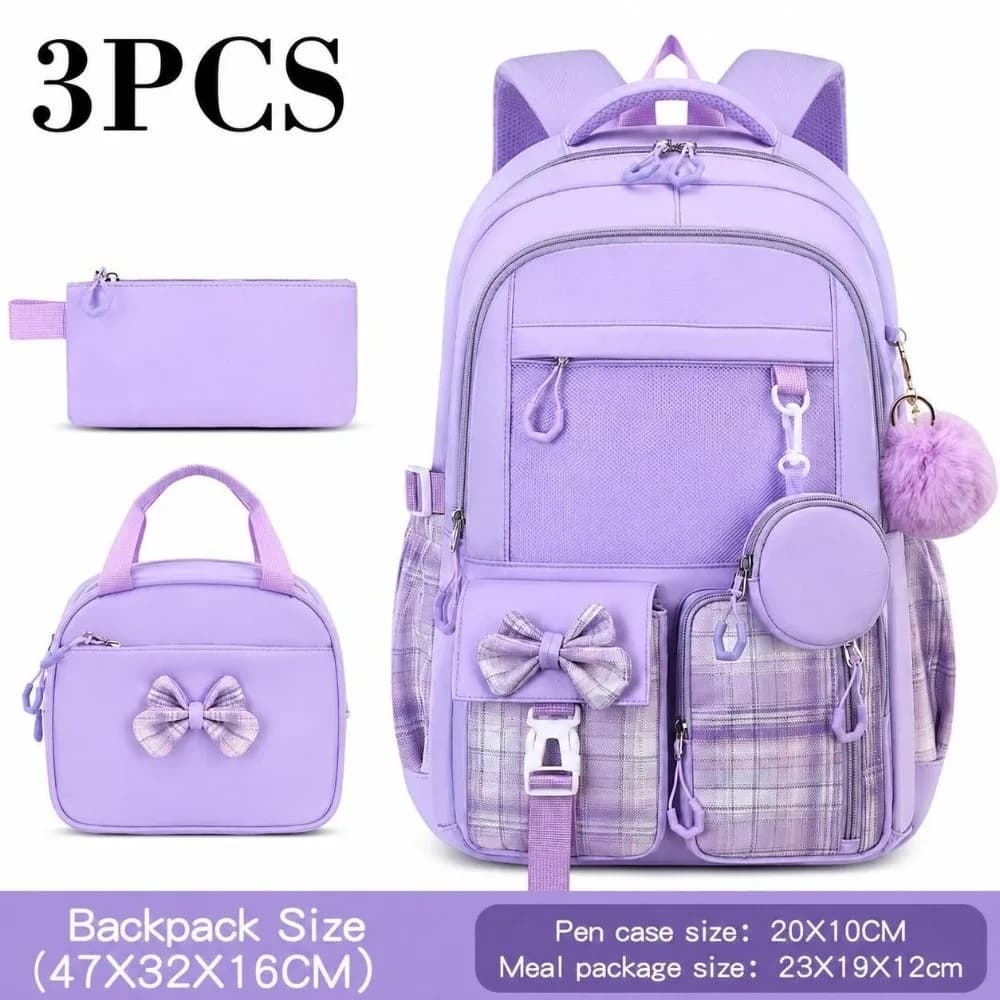 3PCS/1PC Cartoon Backpack,lunch Bag,Pencil Case Set Waterproof Lightweight School Bookbag Large‑capacity Multilayer