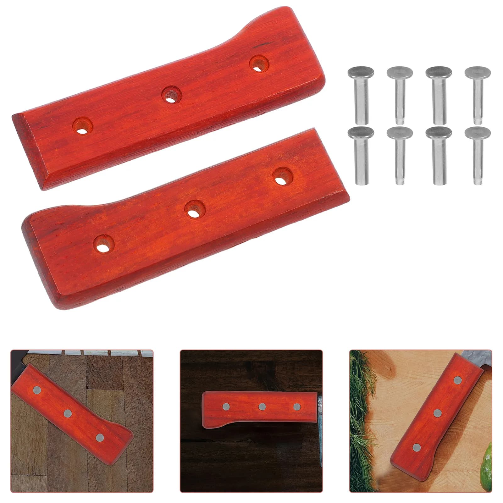 1 Paio di Manici in Legno di Sandalo Rosso Antiscivolo per Coltelli, Ricambio per Utensili da Cucina, Accessori per la Realizzazione di Coltelli per Uso Domestico e Cucina
