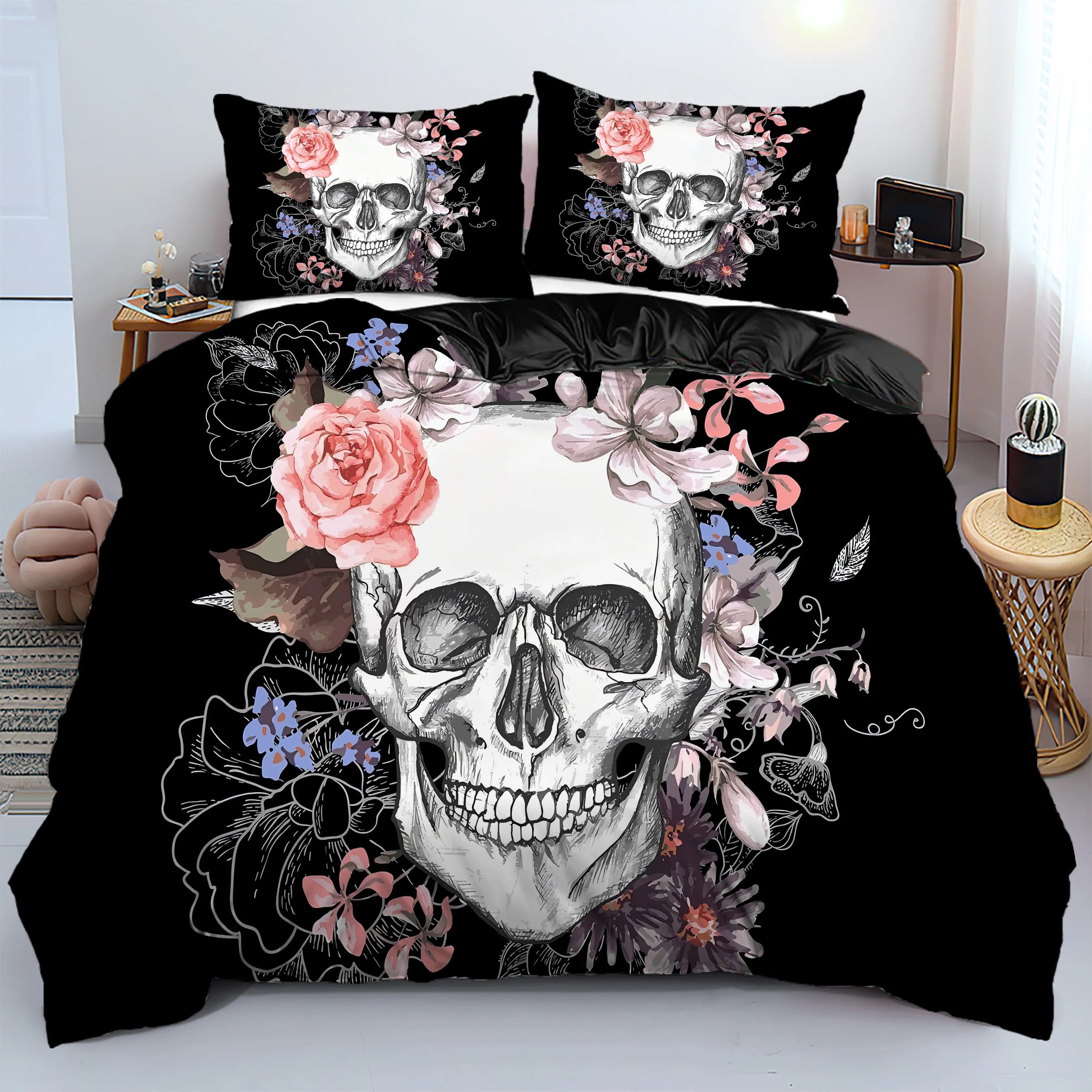 3D Skeleton Printed Mouse Cover Set Halloween gothic style bed linen set Faithful soft and comfortable cushion cover in polyester
