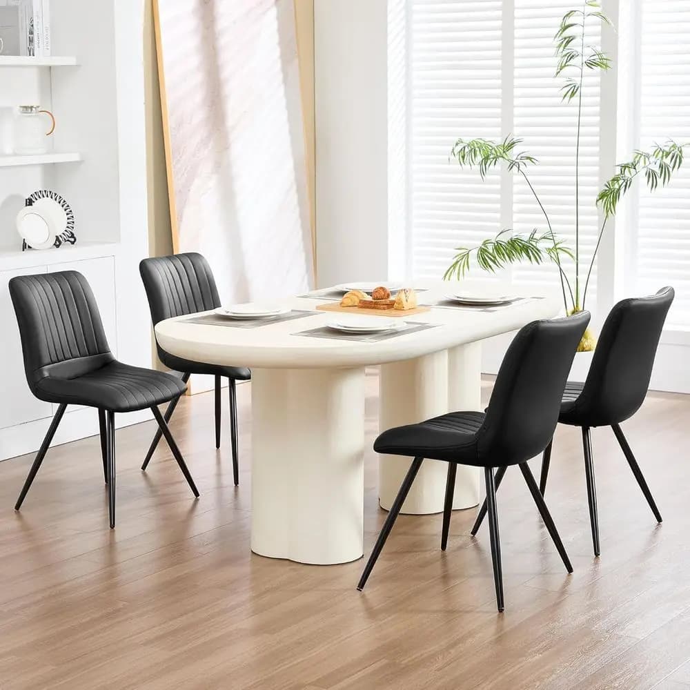 Set di 4 Sedie da Pranzo Imbottite con Cuscini, Sedute in Pelle PU, Gambe in Metallo per Cucina o Soggiorno