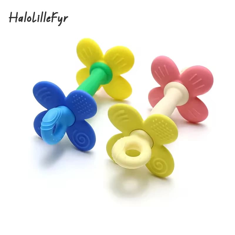 Massaggiagengive in silicone per bambini senza BPA 2 in 1 Design floreale Giocattoli per dentizione da masticare per neonati facili da tenere per accessori regalo per bambini