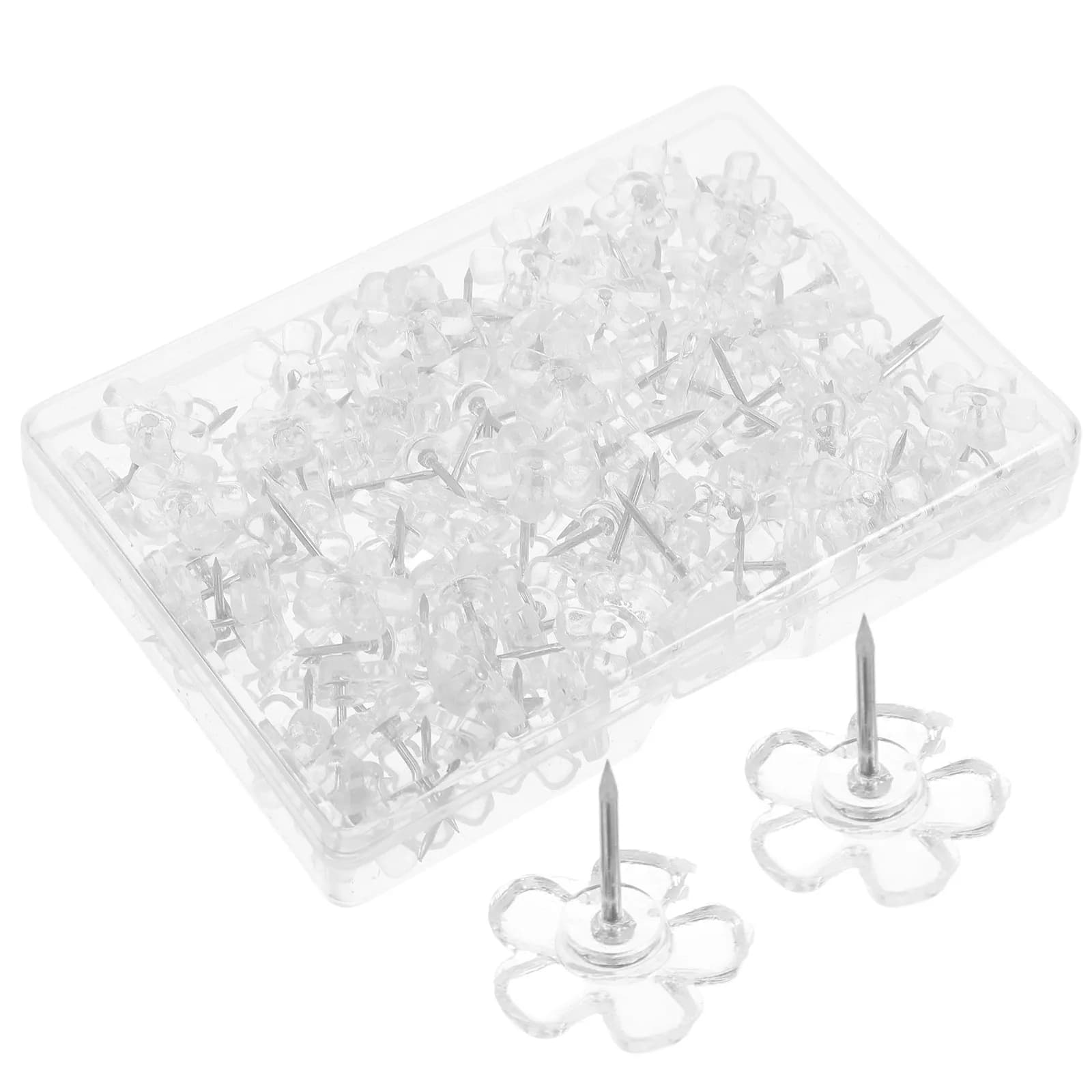 100 Pezzi Puntine a Forma di Fiore di Prugna in Plastica Trasparente per Bacheche, Strisce di Sughero, Marcatura Mappe, Ufficio