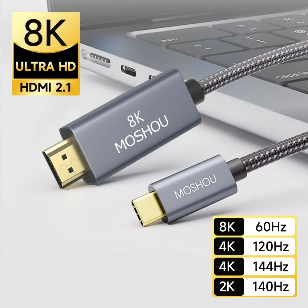 Cavo MOSHOU da USB C a HDMI 2.1 8K a 60Hz 4K a 144Hz Cavo da tipo C a HDMI 8K per HDCP2.3 HDR10 Thunderbolt 3/4 per telefono MacBook iPad