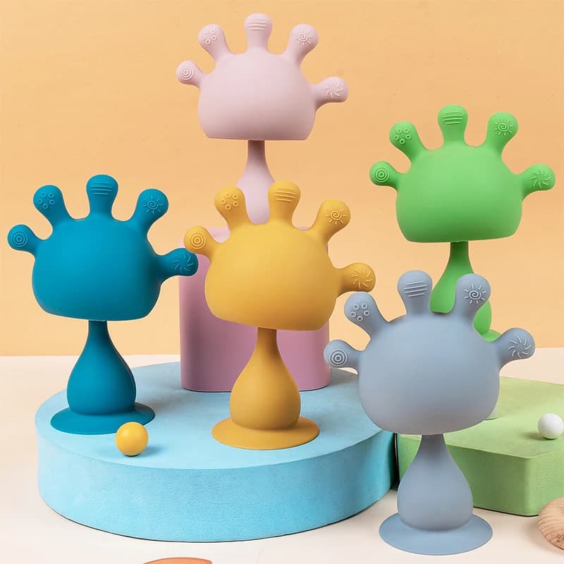 Massaggiagengive a forma di fungo per neonati, in silicone morbido, per alleviare il dolore e divertimento durante la dentizione