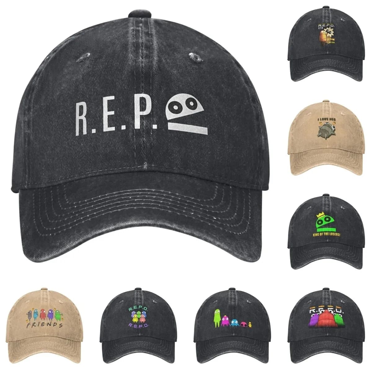 ROPO King of The Losers Berretti da baseball Casual Denim invecchiato lavato Gioco caldo Repo Robot Copricapo Cappello non strutturato per esterni