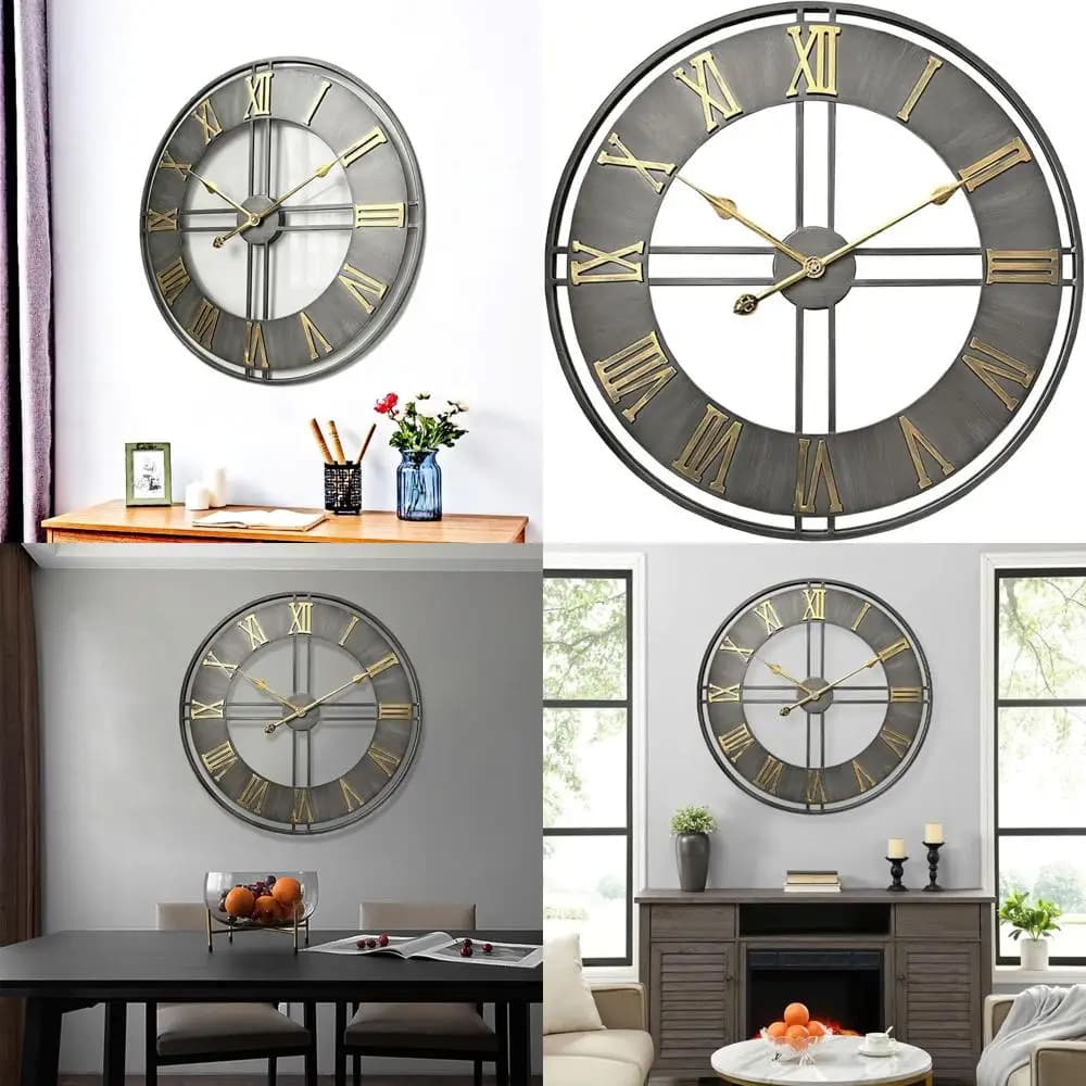 Orologio da Parete con Numeri Romani in Metallo, 20 cm, Movimento al Quarzo Silenzioso, Alimentato a Batteria per Arredamento Casa