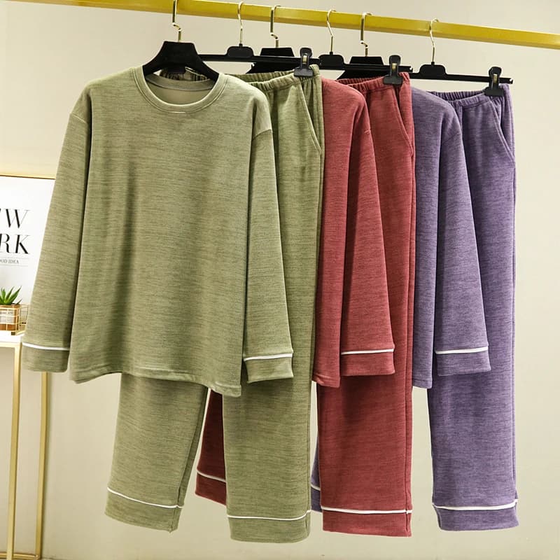 Women's Thickened Fleece Pajamas Set Warm Home Clothes Casual Loose Fit Outerwear Autumn Winter Cotton Sleepwear