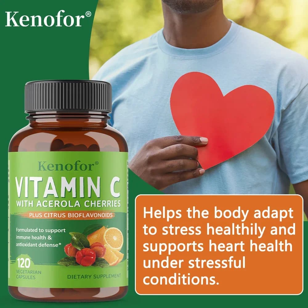 Vitamin C with organic acerola cherry extract and citrus bioflavonoid supplement - Immune support - 500 Mg VIT C - Non GMO