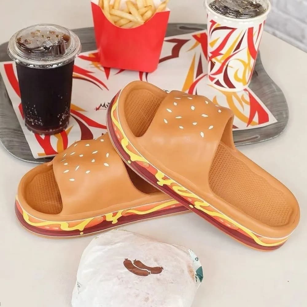 Creative Simulation Burger Slippers Soft Bottom Funny EVA burger slippers Non-slip thick sole 3D burger slides for interior