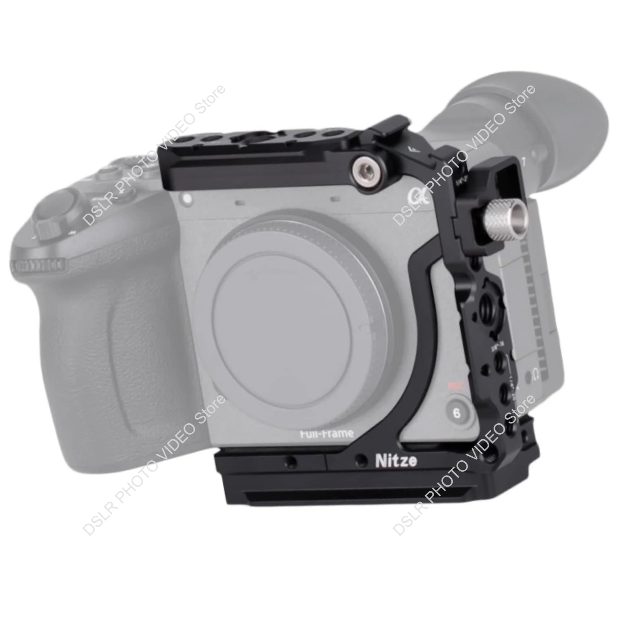 Gabbia per fotocamera Nitze Half per Sony FX2, compatibile con impugnatura Sony XLR, con morsetto per cavo HDMI, guida NATO superiore rimovibile