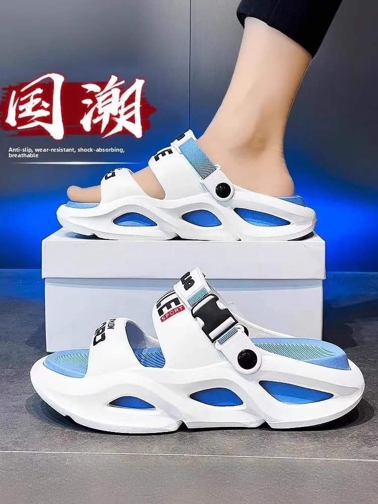 Men's Summer Outdoor Sandals Anti-Slip Large Size Sports Slippers Casual Two-Way Wear Beach Slip-On Comfortable Feeling Shoes