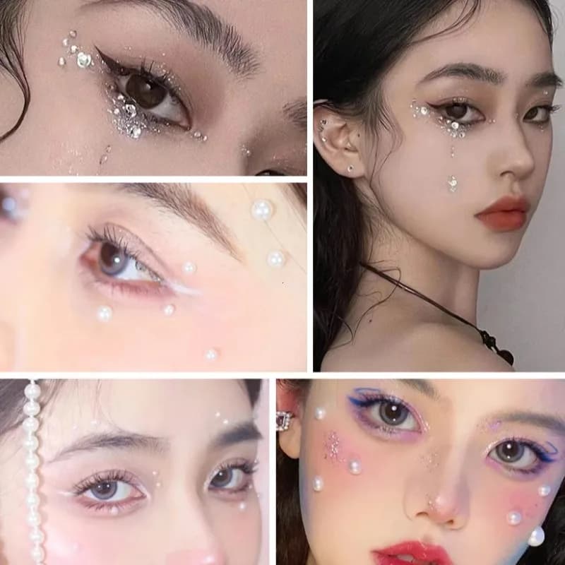 1 foglio 3D Coloful Pearl Eyes Viso Tattoo Autoadesivo Viso Gemma Gioielli Ombretto Adesivi Perle rotonde Trucco Strass