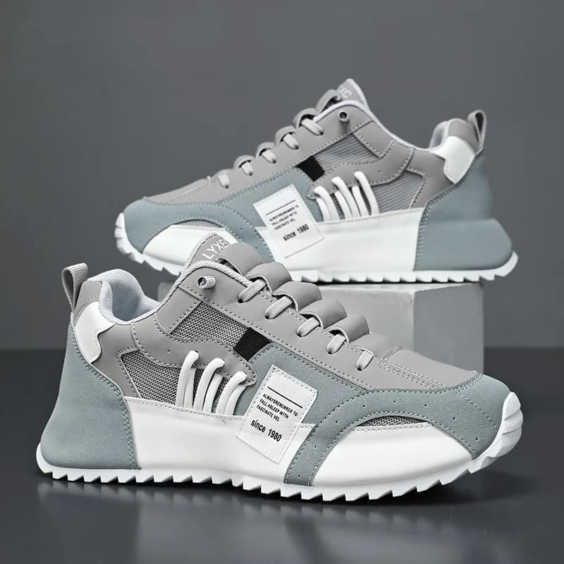 Men Sneaker New Mesh Leather Stitching Breathe Thick Bottom Men's Shoes Increased Sports Casual Shoes